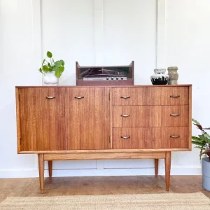 Midcentury Uniflex teak vintage sideboard record media cabinet G Plan era 🚚