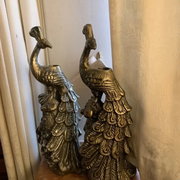 2 peacock dining candle holders
