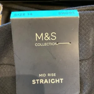 M&S Collection Navy Mid Rise Straight Trousers, Short Length - Image 5