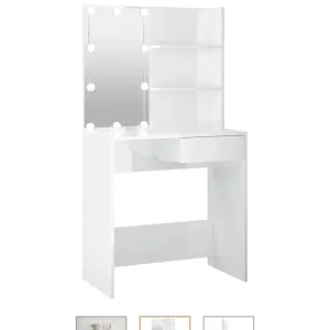 High Gloss White Dressing Table with Mirror & Drawer - Image 2