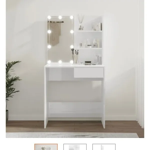 High Gloss White Dressing Table with Mirror & Drawer