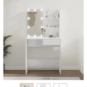 High Gloss White Dressing Table with Mirror & Drawer