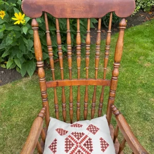 Vintage Wooden Low Spindle Back Chair & Cushion - Image 3