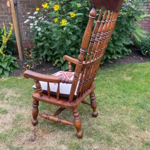 Vintage Wooden Low Spindle Back Chair & Cushion - Image 4