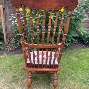 Vintage Wooden Low Spindle Back Chair & Cushion - Image 5