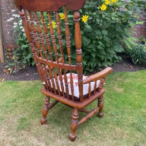 Vintage Wooden Low Spindle Back Chair & Cushion - Image 6