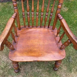 Vintage Wooden Low Spindle Back Chair & Cushion - Image 7