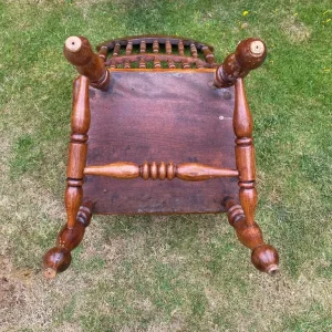 Vintage Wooden Low Spindle Back Chair & Cushion - Image 8