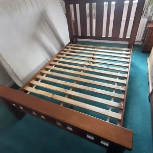 Dark mango wood bed + 2 side units - Image 2