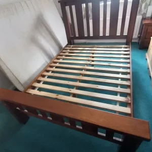 Dark mango wood bed + 2 side units - Image 4