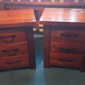 Dark mango wood bed + 2 side units - Image 6