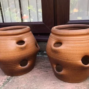 PAIR ERRINGTON REAY salt glazed strawberry/herb pots. See description