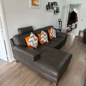 L shaped sofa, Cuddle chair & puffe - Image 3