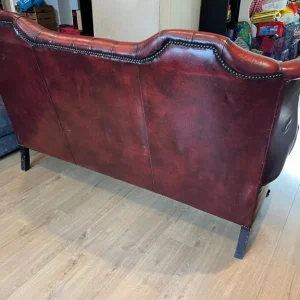 Chesterfield sofa - Queen Anne high wing back three seater, decent condition - oxblood ox blood red - Image 3