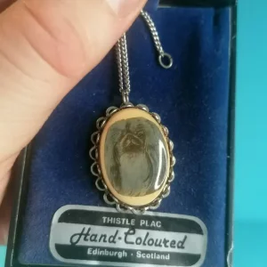 Vintage Pekingese Dog Necklace with Enamel Pendant on Sterling Chain, Hand Coloured - Image 2