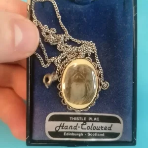 Vintage Pekingese Dog Necklace with Enamel Pendant on Sterling Chain, Hand Coloured - Image 3