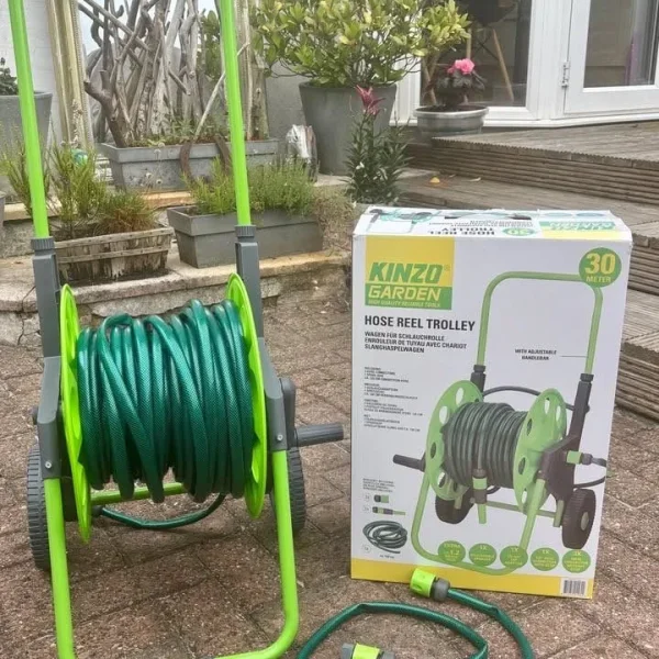 30m Kinzo Garden hose reel trolley