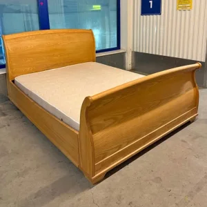 Oak sleigh style king size bed frame with mattress mattress great condition