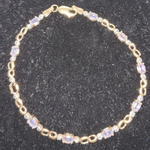 9ct yellow gold bracelet diamond and tanzanite tennis - Image 4