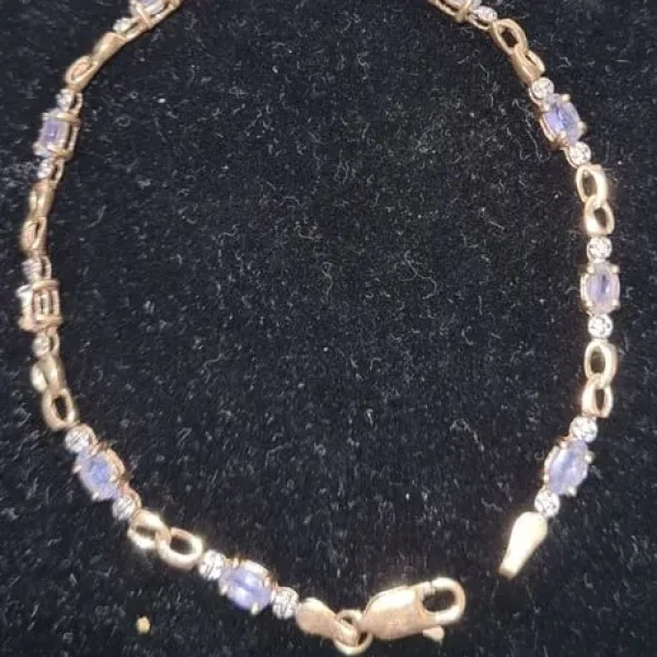 9ct yellow gold bracelet diamond and tanzanite tennis