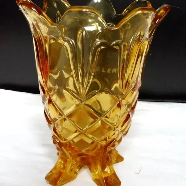 VINTAGE AMBER GLASS CELERY VASE