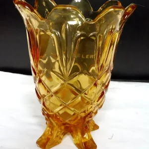 VINTAGE AMBER GLASS CELERY VASE