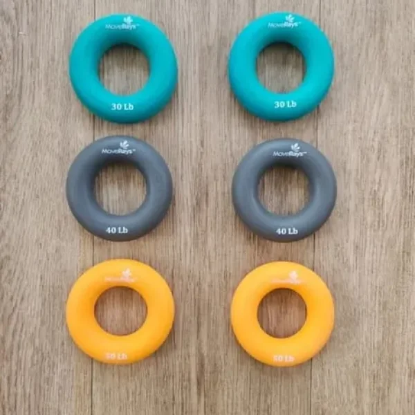 MoveRays Hand Grip Strengthener 6x Silicone Rings for Muscle Training 30lb 40lb 50lb (pairs)