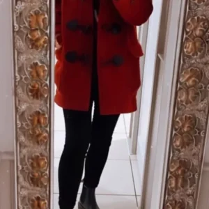 Red Burberry Wool hooded Coat - Image 2