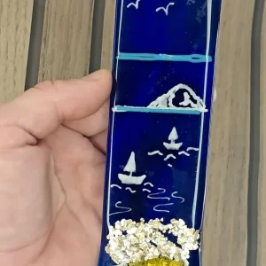 Vintage handmade fused glass suncatcher or hanging panel featuring a sea-themed design. - Image 2