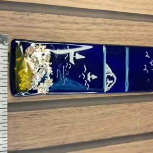 Vintage handmade fused glass suncatcher or hanging panel featuring a sea-themed design. - Image 4