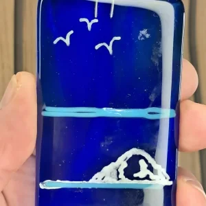 Vintage handmade fused glass suncatcher or hanging panel featuring a sea-themed design. - Image 5