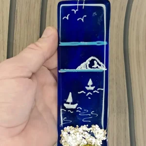 Vintage handmade fused glass suncatcher or hanging panel featuring a sea-themed design. - Image 6