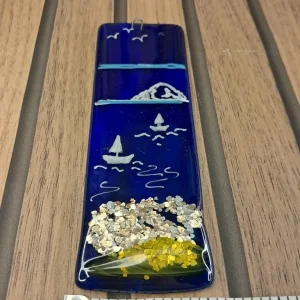 Vintage handmade fused glass suncatcher or hanging panel featuring a sea-themed design.