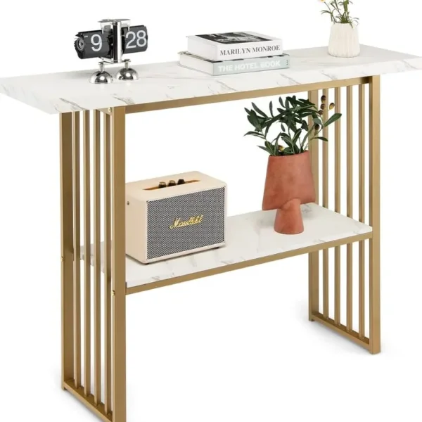 COSTWAY 2-Tier Console Table, Modern Faux Marble Narrow Hall Desk Sofa Side Table, 120cm