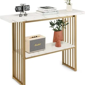 COSTWAY 2-Tier Console Table, Modern Faux Marble Narrow Hall Desk Sofa Side Table, 120cm