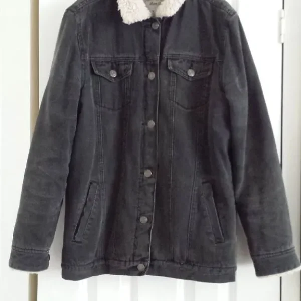 Denim Co Black Fleece Lined Denim Jacket UK Size 8 Euro 36