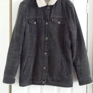 Denim Co Black Fleece Lined Denim Jacket UK Size 8 Euro 36