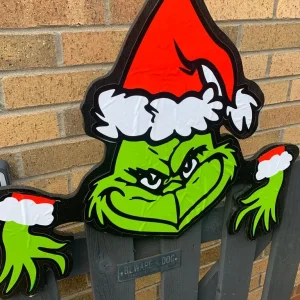 Solid Wood Christmas Novelty Over Fence Santa, elf, grinch, snowman, reindeer ornaments - Image 2