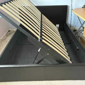 Black Faux Leather Double Ottoman Storage Bed - Image 3