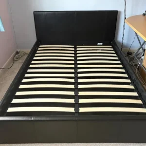 Black Faux Leather Double Ottoman Storage Bed