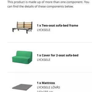 IKEA LYCKSELE LÖVÅS 2 seat sofa bed + bed frame + cover - Image 4