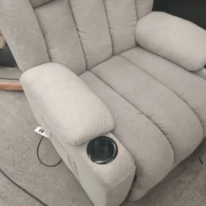 Grey rise and recline heat and massage chair with cup holders