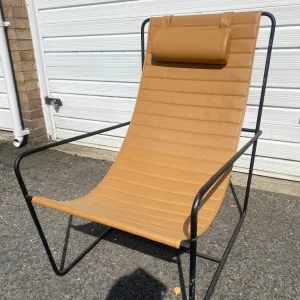 Modern Genuine Leather Sling Lounge Chair with Black Metal (Iron) Frame - Image 3