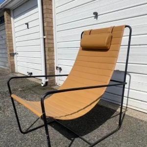 Modern Genuine Leather Sling Lounge Chair with Black Metal (Iron) Frame - Image 4