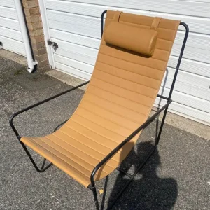 Modern Genuine Leather Sling Lounge Chair with Black Metal (Iron) Frame - Image 5