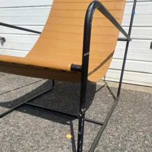 Modern Genuine Leather Sling Lounge Chair with Black Metal (Iron) Frame - Image 6