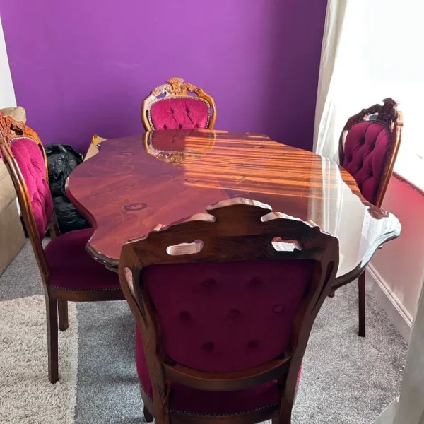 Solid Wood Dining Table and Chairs - Brown