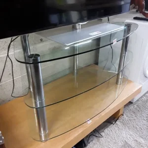 Glass 39-inch curved double tiered TV stand Low Cost Moves 2nd Hand Furniture STALYBRIDGE SK15 3DN - Image 2
