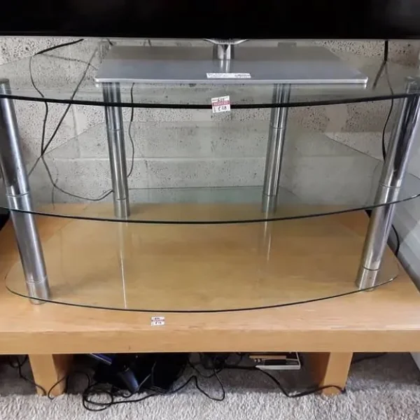 Glass 39-inch curved double tiered TV stand Low Cost Moves 2nd Hand Furniture STALYBRIDGE SK15 3DN