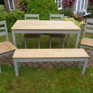 Grey & Pine Dining Table 4 chairs & Bench in Ex Cond - Image 2
